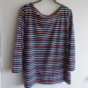St Johns Bay T-shirt Top - Large Stripe 3/4 sleeve Cotton Blend Multicolor (699)